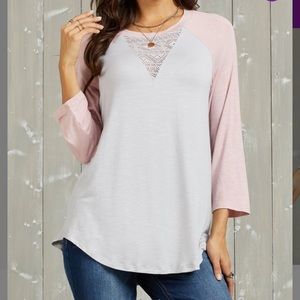 Suzanne Betro Gray and Pink Baseball Tee